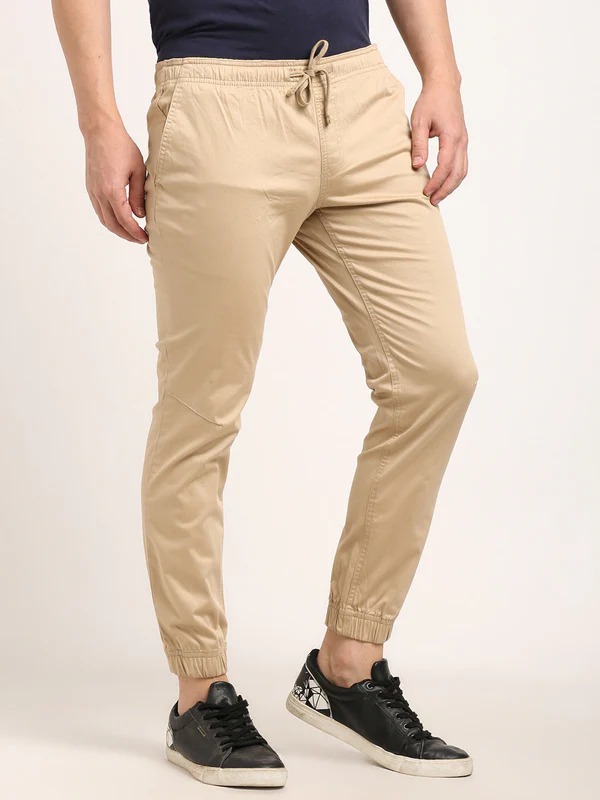Indian Terrain Men's Comfort Fit Solid Khaki Trousers